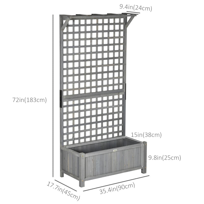 Wood Planter with Trellis for Vine Climbing, Raised Garden Bed, Privacy Screen for Backyard, Patio, Deck, Dark Grey