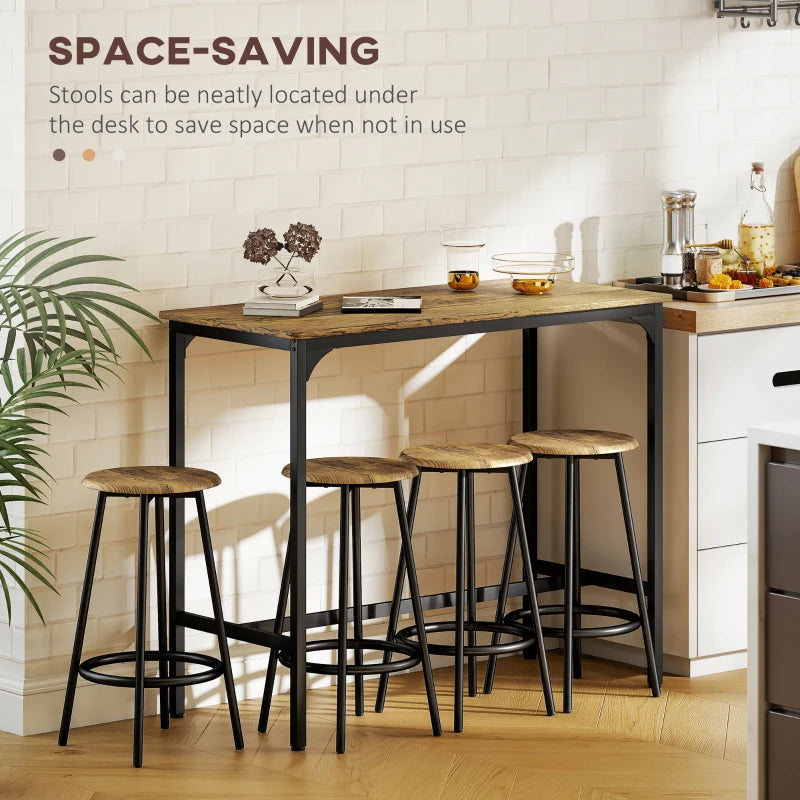 5-Piece Bar Table Set for 4, Industrial Counter Height Bar Table and Chairs for Kitchen, Dining Room, Rustic Brown