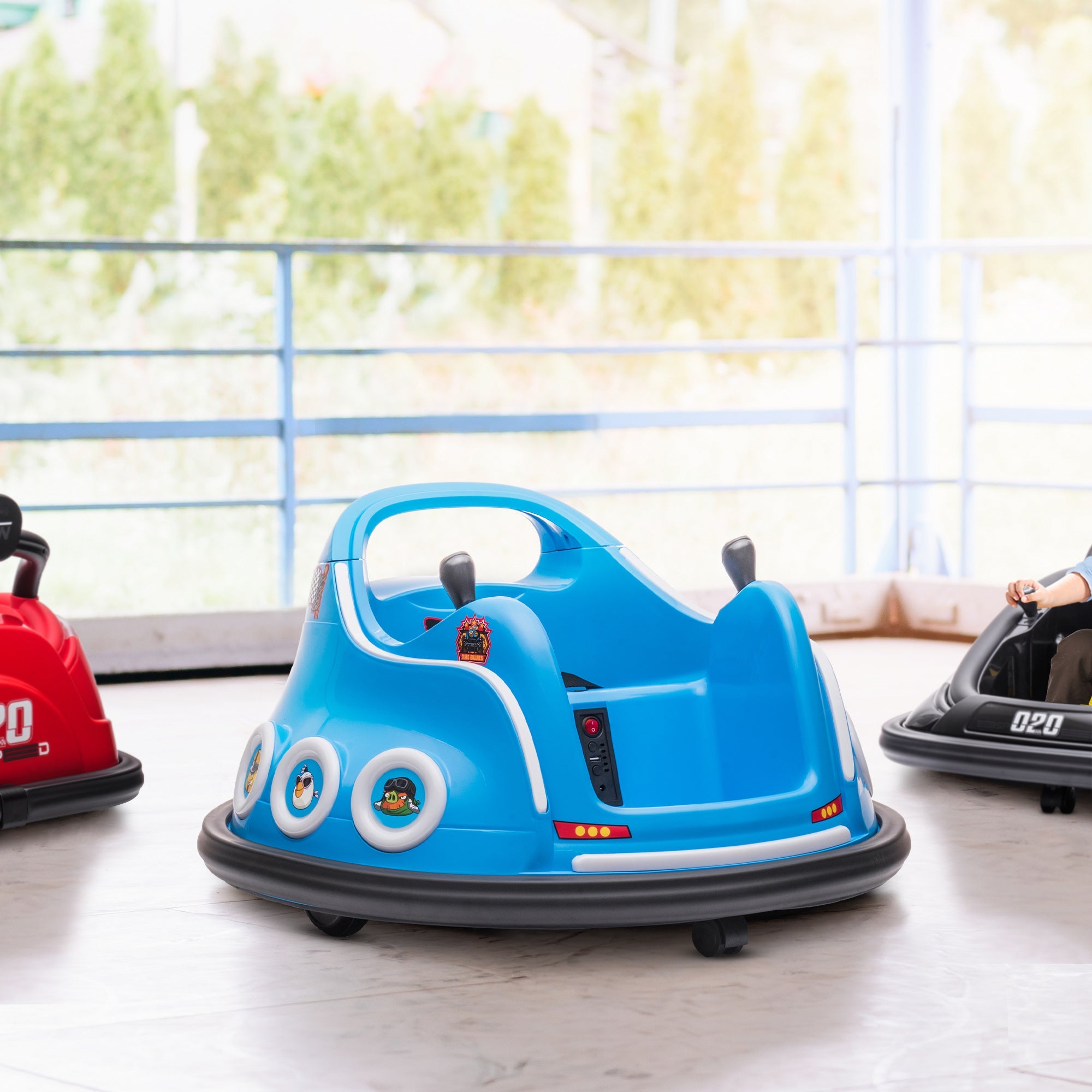 Qaba Angry Bird Licensed Electric Ride on Car, 12V Bumper Car for Kids w/ Dual Joysticks, 360 Degree Spin, Blue 