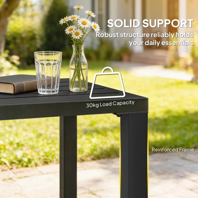 Metal Outdoor Side Table, 45.5 cm Square Patio Side Table, Small Accent Table for Garden, Poolside, Black