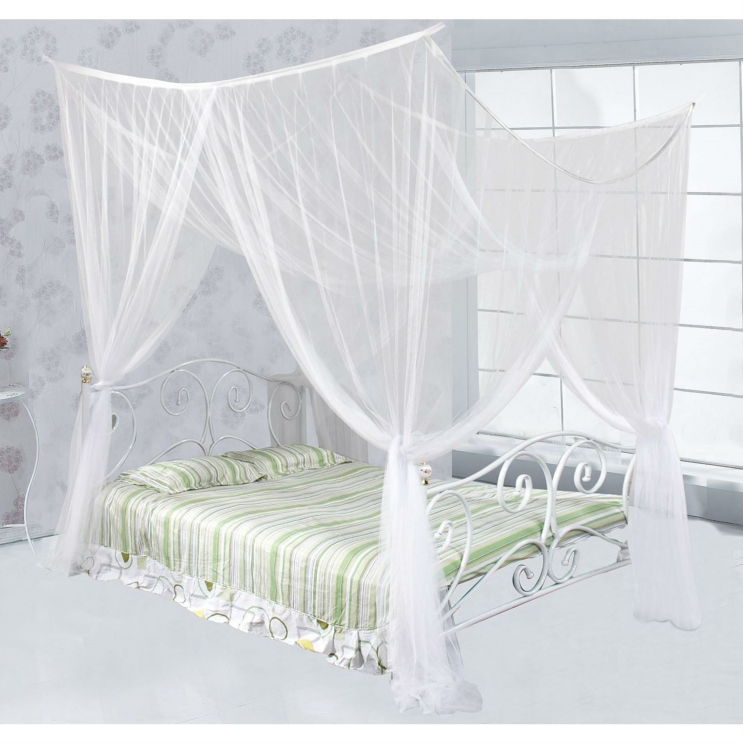 White Mosquito Net Bed Canopy Mesh Netting - size Full Queen King - Free Shipping