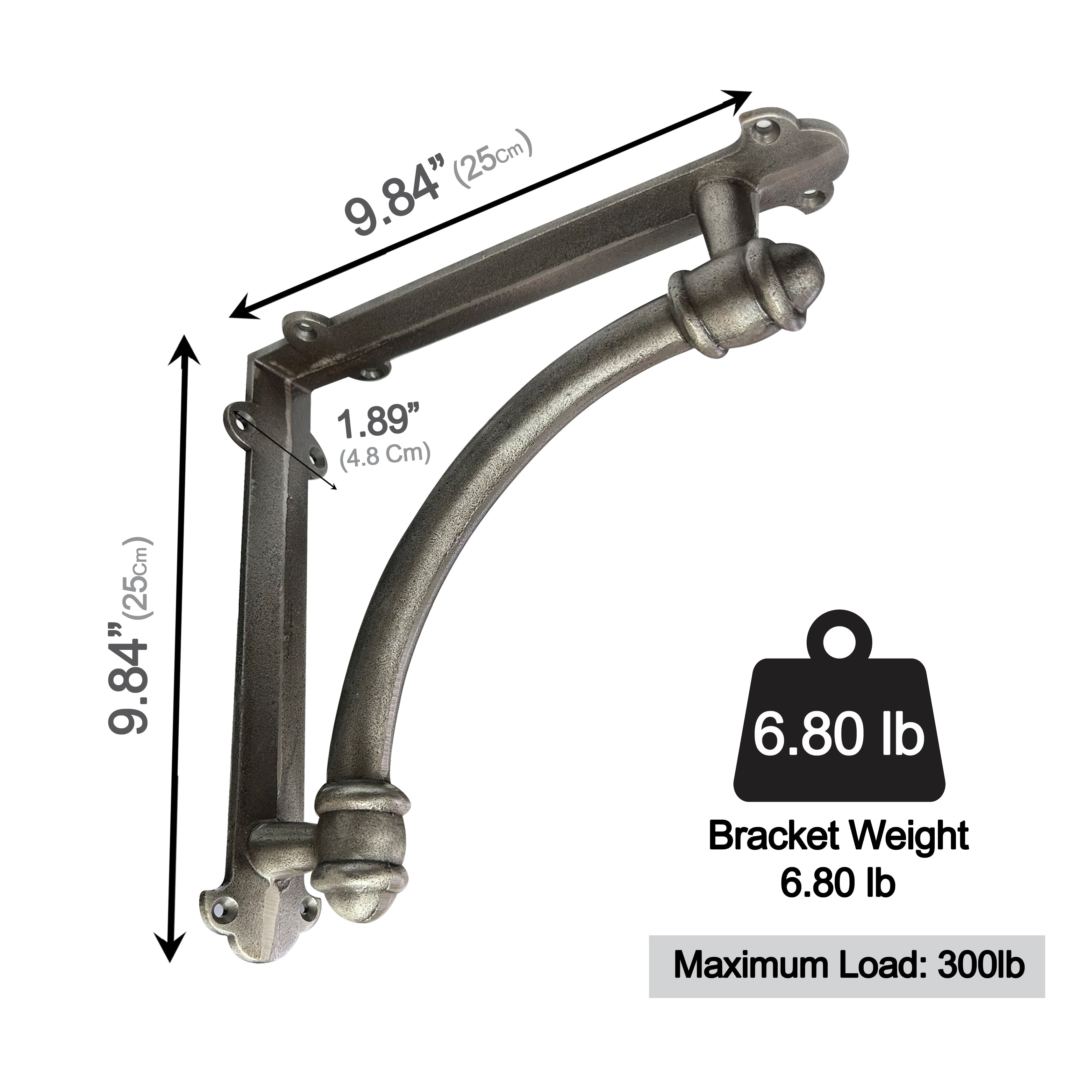 Half-Round Bracket, Antique Metal, 9 inch 