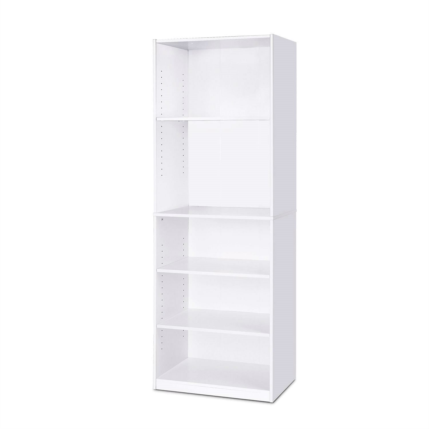 Modern 5-Shelf Bookcase in White Wood Finish - Free Shipping 