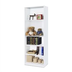 Modern 5-Shelf Bookcase in White Wood Finish - Free Shipping 