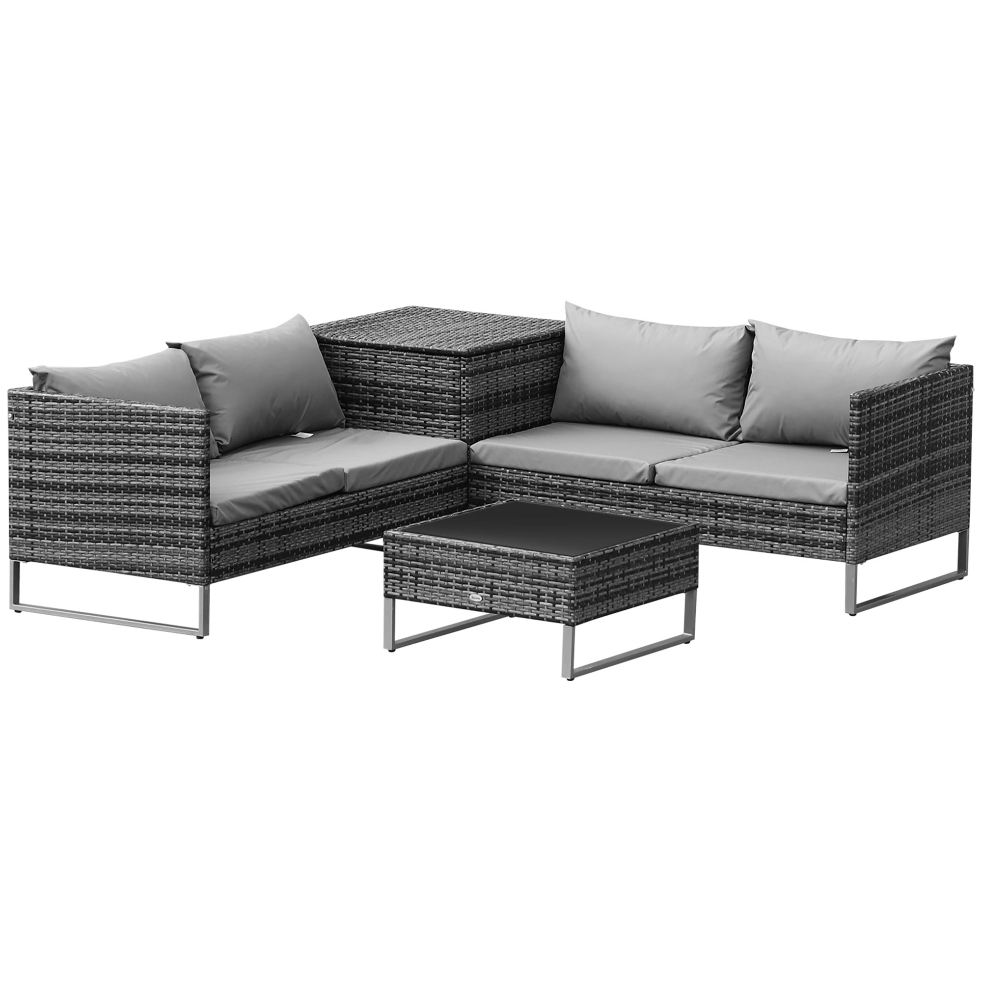 Outsunny 4 Piece Patio Furniture Set with Coffee Table and Corner Table for Backyard, Porch, Poolside, Balcony, Garden 