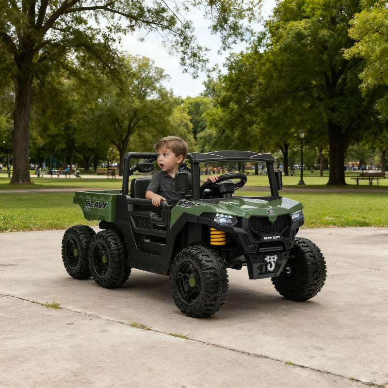 Qaba 24V 6-Wheel Kids Ride-On Truck with Remote Control & Electric Dump Bed – 4WD Battery Powered Car for Ages 3–8 (Green)