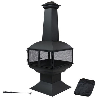 Large Black Outdoor Steel Chimenea Wood Burning Fire Pit - Free Shipping 