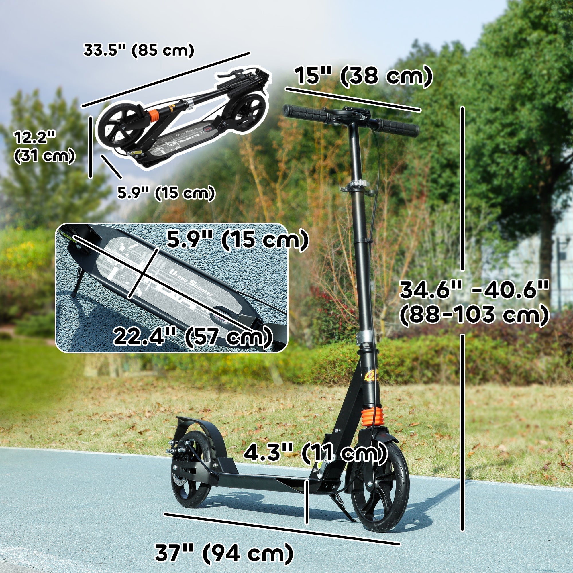 Qaba Foldable Kids Scooter with 4 Adjustable Height, Double Brake, Shock Absorption for Ages 6-12, Black 
