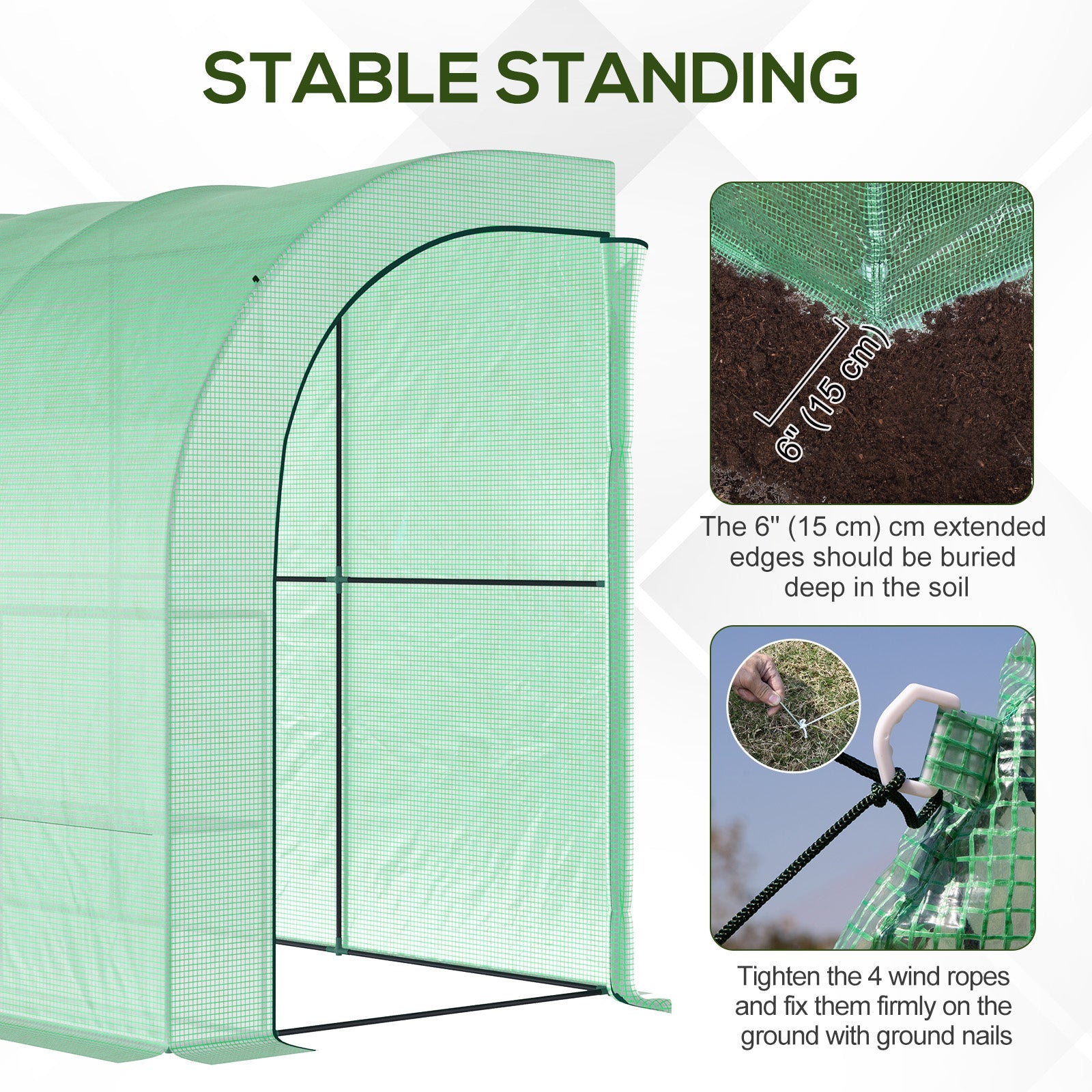 Outsunny Walk-in Wall Lean-to Greenhouse, 10' x 5' x 7' Outdoor Gardening Green House with PE Cover, Windows, Shelves and 2 Zipper Doors, Green 