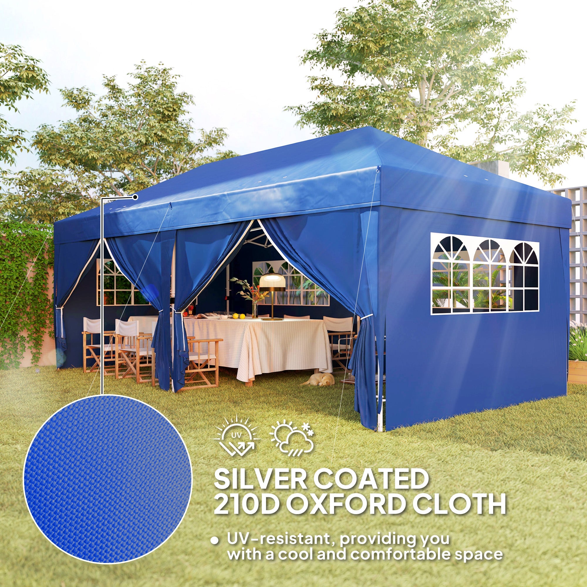 Outsunny 10' x 20' Pop Up Canopy Tent Outdoor Portable Easy Up Party Tent Garden Shade Shelter with Walls Carrying Bag, Blue 