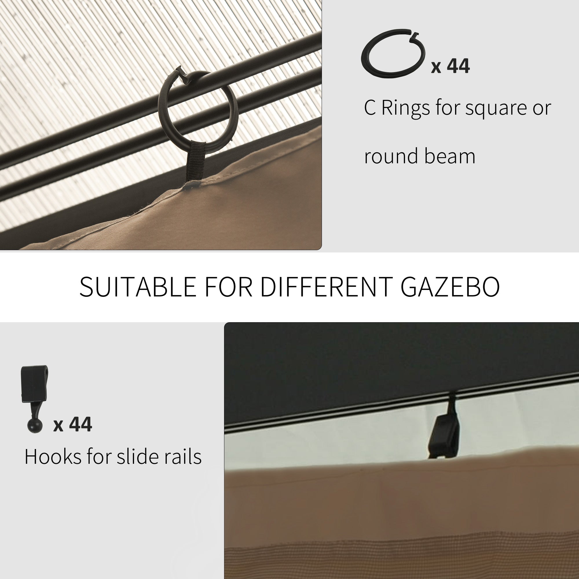 Outsunny Gazebo Curtain 10'x12' Sidewall Set 4 Panels with Hooks Brown for Outdoor Shelter 