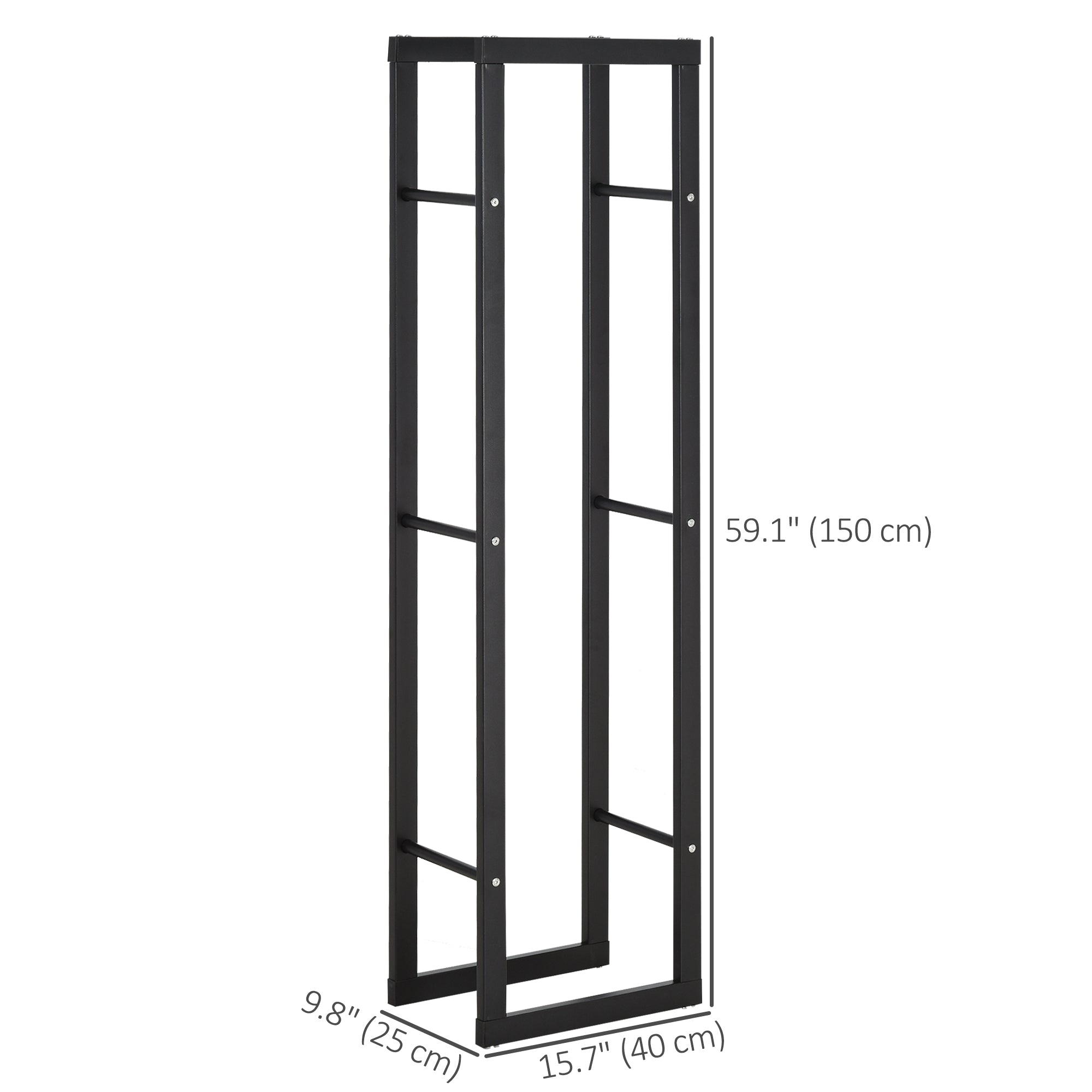 HOMCOM Firewood Rack Outdoor, Log Holder Fireplace Storage Rack with Handles and 220 lbs. Weight Capacity, 15.7" x 9.8" x 59.1", Black 