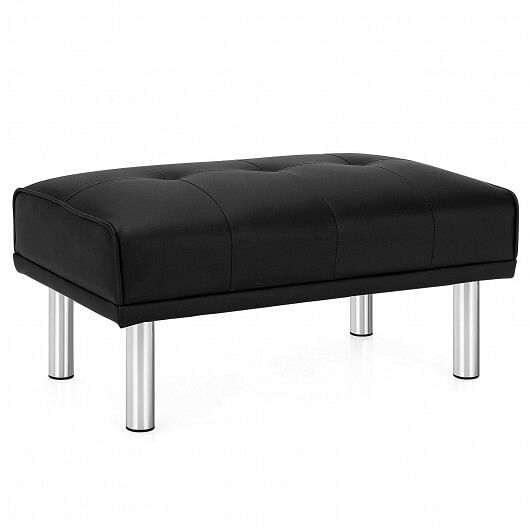 Rectangle Tufted Ottoman with Stainless Steel Legs for Living Room-Black - Free Shipping 