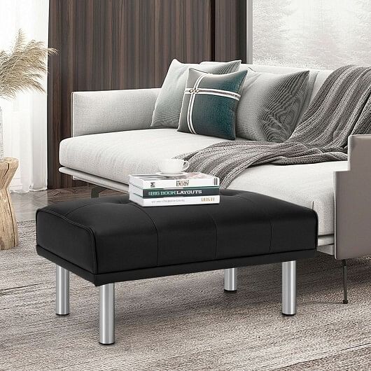 Rectangle Tufted Ottoman with Stainless Steel Legs for Living Room-Black - Free Shipping