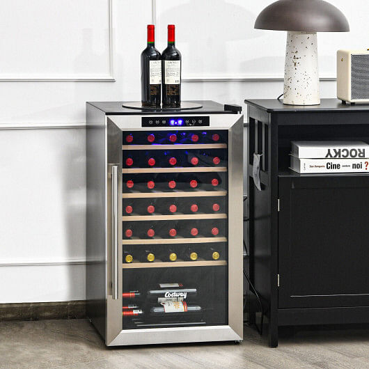 20 Inch Wine Refrigerator for 33 Bottles and Tempered Glass Door-Silver - Free Shipping 