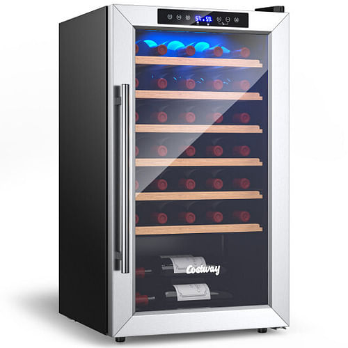 20 Inch Wine Refrigerator for 33 Bottles and Tempered Glass Door-Silver - Free Shipping 