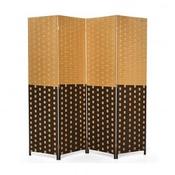 4 Panel Portable Folding Hand-Woven Wall Divider Suitable for Home Office-Brown - Free Shipping 