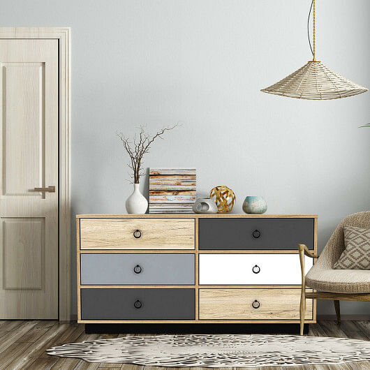 6 Drawers Double Dresser Accent Storage Tower for Bedroom Hallway Entryway - Free Shipping 