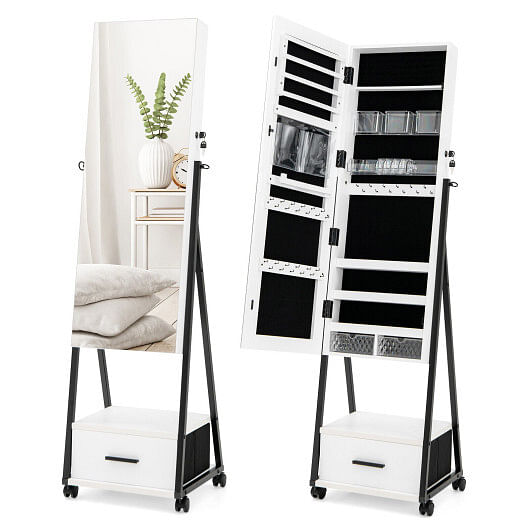 Jewelry Cabinet with Full Length Mirror-White - Free Shipping 