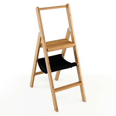 3 Step Foldable Bamboo Step Ladder Stool with Tool Storage Bag-Natural - Free Shipping 