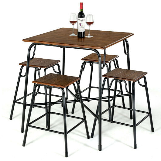 5 Pieces Bar Table Set with 4 Counter Height Backless Stools-Rustic Brown - Free Shipping 