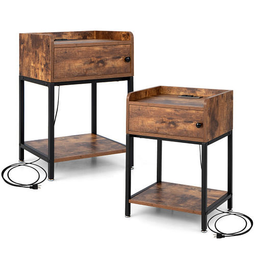Lift Top End Table with Charging Station and Storage Shelves-Coffee - Free Shipping 