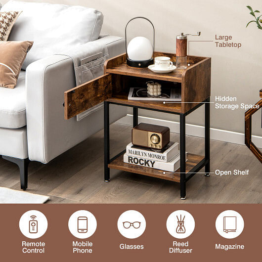 Lift Top End Table with Charging Station and Storage Shelves-Coffee - Free Shipping 