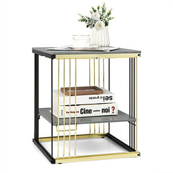 2-Tier Metal Square Side End Table with Removable Shelf-Gray - Free Shipping