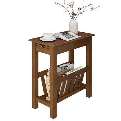 2-Tier End Table with Pull-out Tray and Solid Rubber Wood Legs-White - Free Shipping 