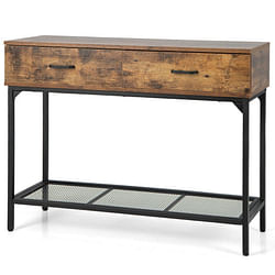 2 Drawers Industrial Console Table with Steel Frame for Small Space-Rustic Brown - Free Shipping