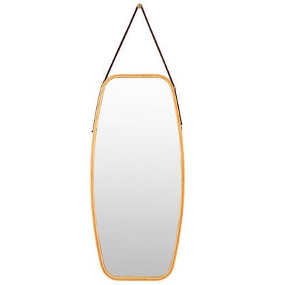 Modern Wall Mirror with Bamboo Frame and Adjustable Leather Strap - Free Shipping 