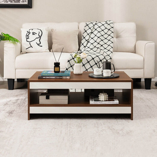 37 Inch 2-Tier Rectangle Wooden Coffee Table with Storage Shelf-Wulnat - Free Shipping 
