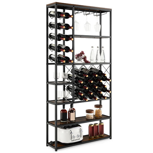 Industrial Floor Wine Rack with 3 Rows of Stemware Racks - Free Shipping