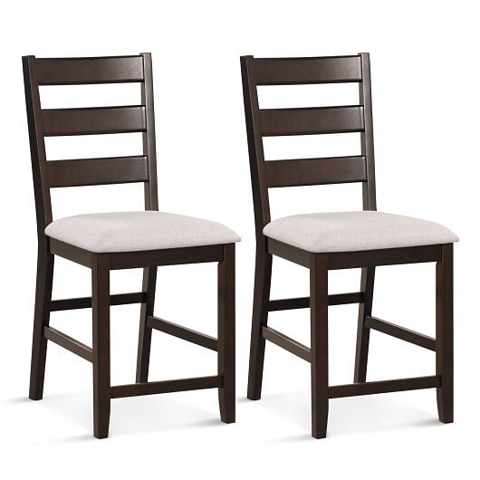2 Piece Counter Height Bar Stool Set with Padded Seat and Rubber Wood Legs-Beige - Free Shipping 