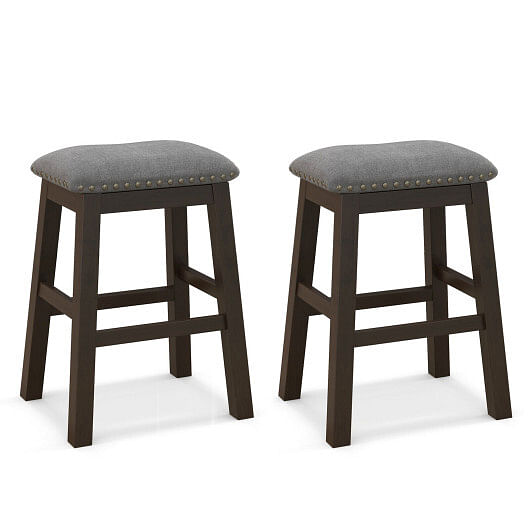 2 Piece 24.5 Inch Counter Height Bar Stool Set with Padded Seat-Gray - Free Shipping 
