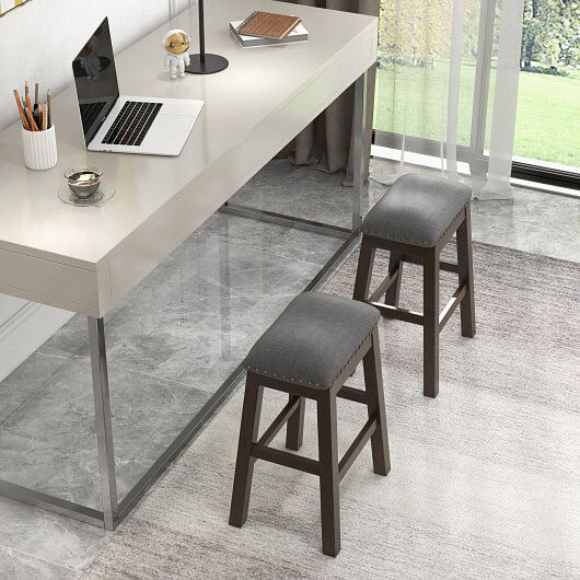 2 Piece 24.5 Inch Counter Height Bar Stool Set with Padded Seat-Gray - Free Shipping 