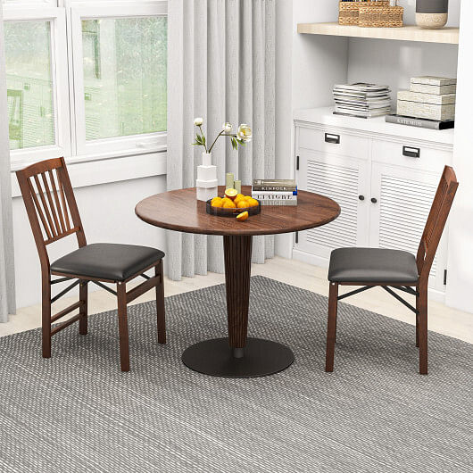 Set of 2 Folding Chairs with Padded Seat and Rubber Wood Frame-Brown - Free Shipping 