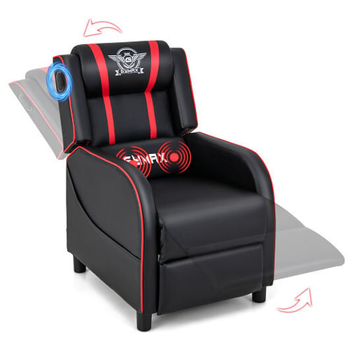 PU Leather Massage Gaming Recliner Chair with Side Pockets-Blue - Free Shipping