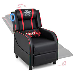 PU Leather Massage Gaming Recliner Chair with Side Pockets-Blue - Free Shipping 