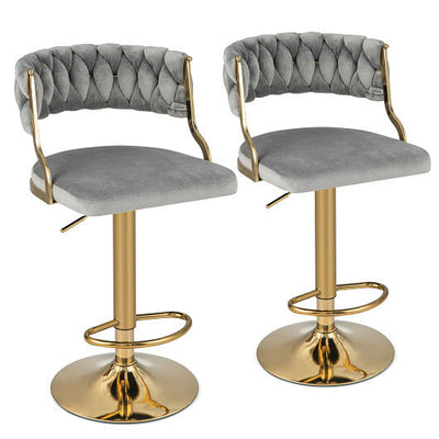 Swivel Barstool with Woven Back Set of 2 for Kitchen Island Cafe-Gray - Free Shipping 