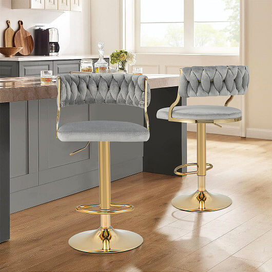 Swivel Barstool with Woven Back Set of 2 for Kitchen Island Cafe-Gray - Free Shipping