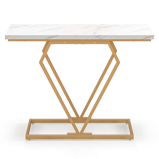 Gold Console Table with Diamond Shape Geometric Frame-White - Free Shipping 
