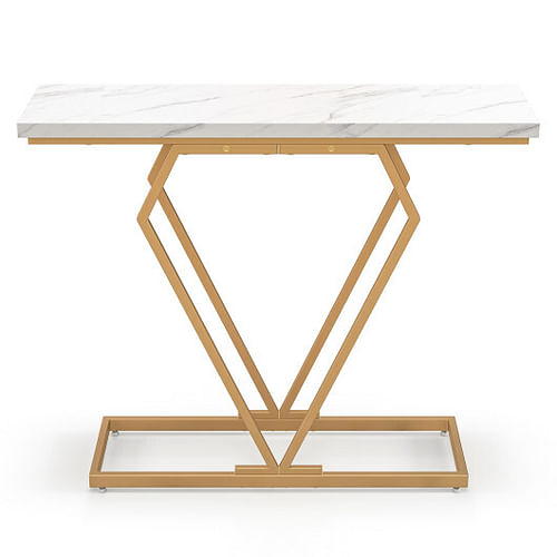 Gold Console Table with Diamond Shape Geometric Frame-White - Free Shipping 
