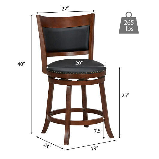 Swivel Bar Stools Set of 2 with 20 Inch Wider Cushioned Seat-Brown - Free Shipping