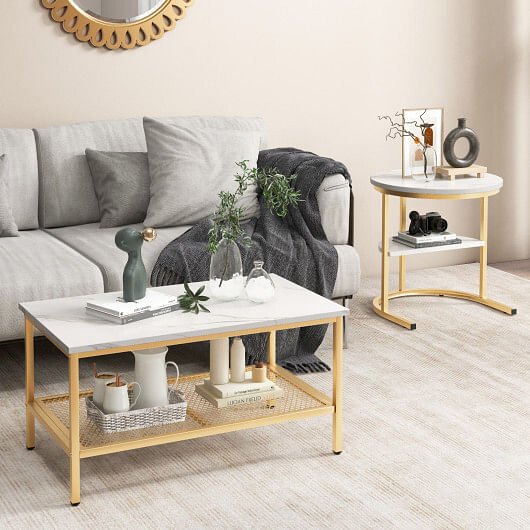 Set of 2 Nesting Coffee Table with Extra Storage Shelf for Living Room-Golden - Free Shipping 