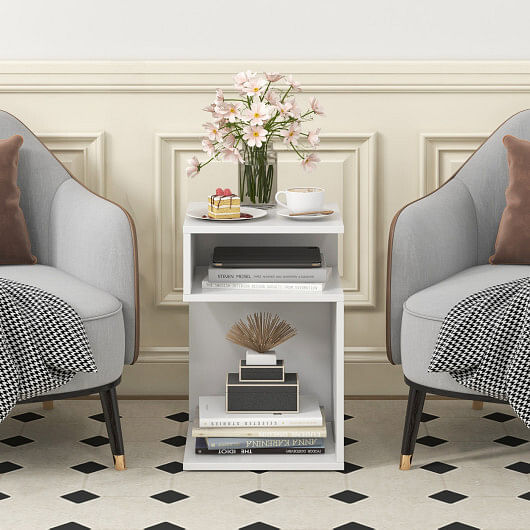 S-Shaped Side Table with Unique S-shaped Frame and 2 Open Compartments-White - Free Shipping 