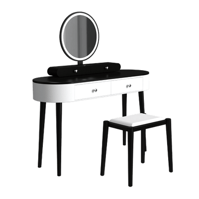 Makeup Vanity Table Set with LED Mirror and 3 Spacious Drawers-White-Dark Wood - Free Shipping 