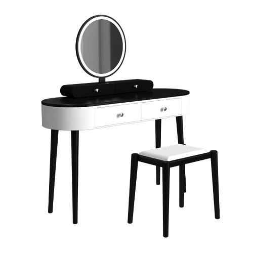 Makeup Vanity Table Set with LED Mirror and 3 Spacious Drawers-White-Dark Wood - Free Shipping