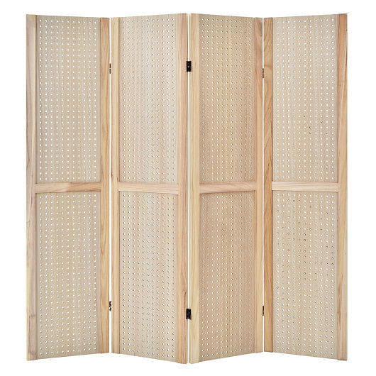 4-Panel Pegboard Display 5 Feet Tall Folding Privacy Screen for Craft Display Organized-Natural - Free Shipping 