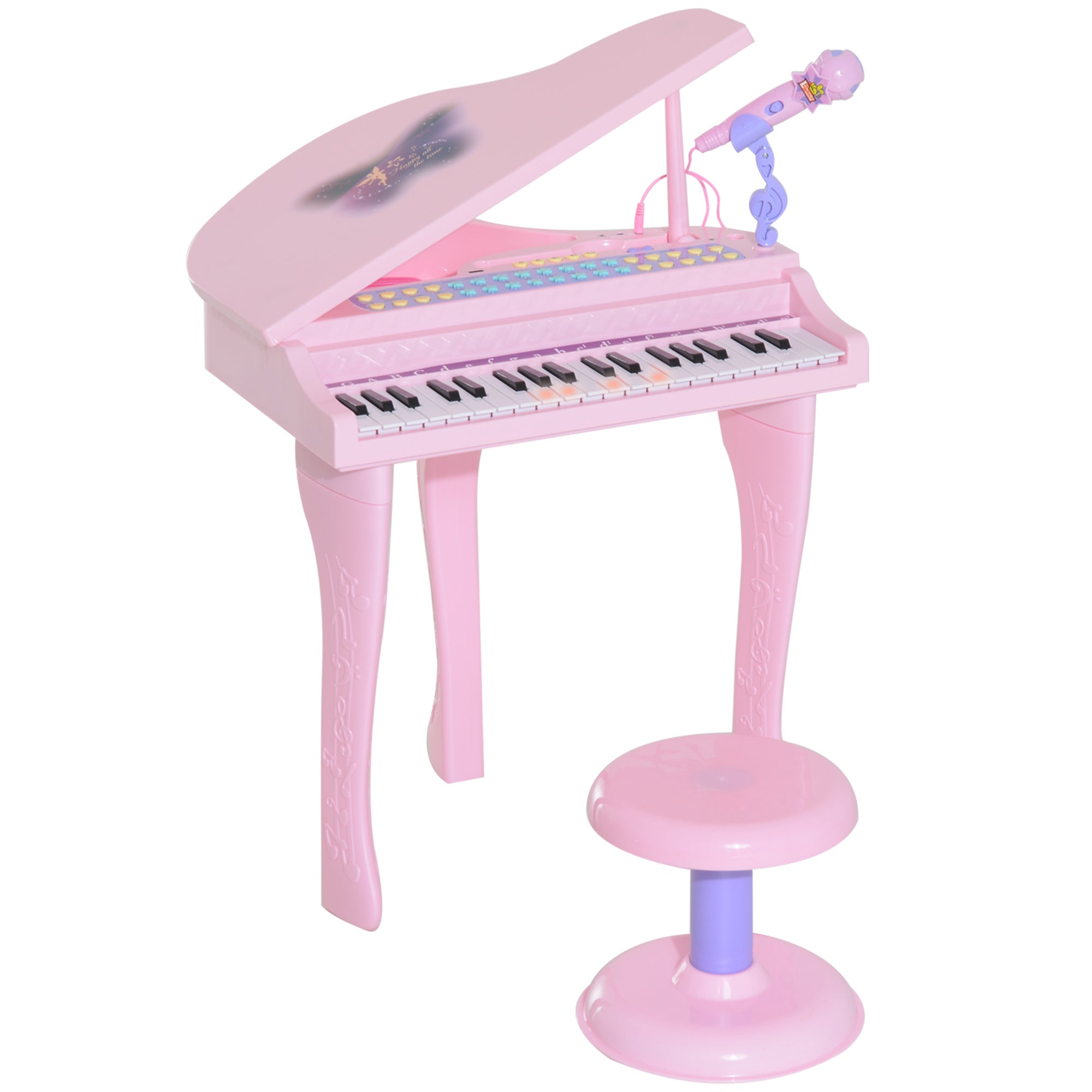 Qaba Mini Electronic Piano: 37-Key Keyboard, Multifunctional Musical Toy with Microphone, Stool for Kids - Pink 